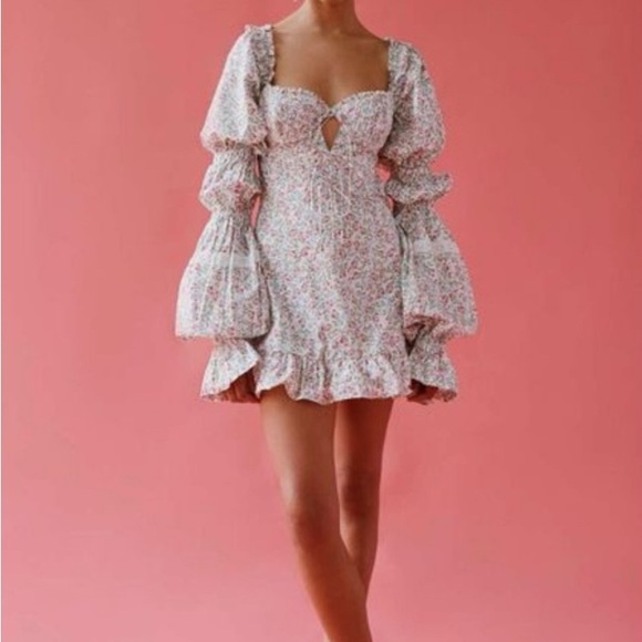 For Love And Lemons Floral Mini Dress - White and Pink - Picture 5 of 7